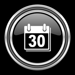 Aufkleber - calendar silver chrome metallic round web icon on black background