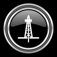 Aufkleber - drilling silver chrome metallic round web icon on black background
