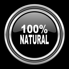 Poster - natural silver chrome metallic round web icon on black background