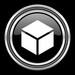 Fototapete - box silver chrome metallic round web icon on black background
