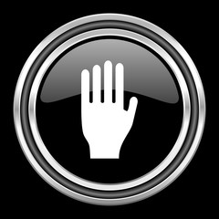Poster - stop silver chrome metallic round web icon on black background