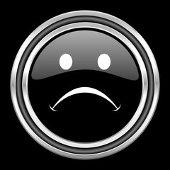Poster - cry silver chrome metallic round web icon on black background