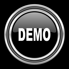 Poster - demo silver chrome metallic round web icon on black background