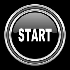 Poster - start silver chrome metallic round web icon on black background