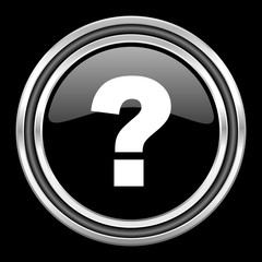 Aufkleber - question mark silver chrome metallic round web icon on black background