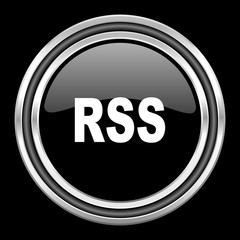 Aufkleber - rss silver chrome metallic round web icon on black background