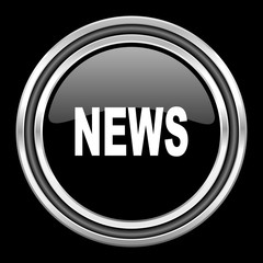 Aufkleber - news silver chrome metallic round web icon on black background