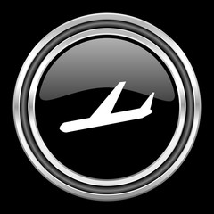 Poster - arrivals silver chrome metallic round web icon on black background