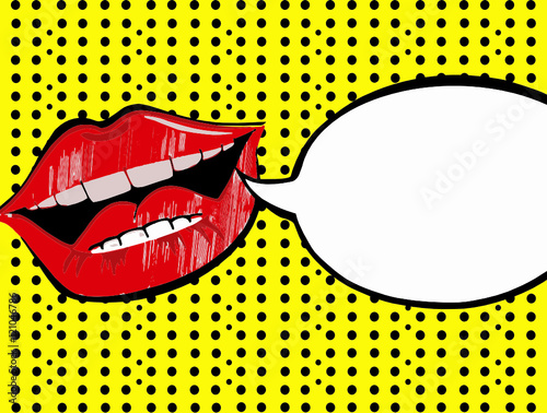 Fotomural comic art red lips with speech bubble