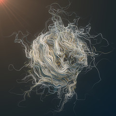 Poster - Curl noise flow abstract white and gold lines 3d rendering