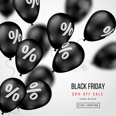 Wall Mural - Black Friday Sale Poster with Flying Balloons