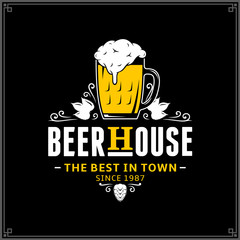 Wall Mural - Vector white and yellow vintage beer house logo