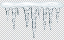 Hanging Icicles With Snow On Transparent Background. Transparency Only In Vector File