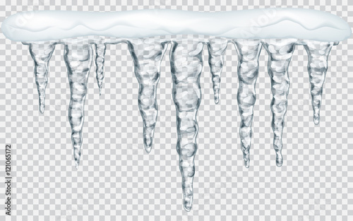 Fotomural Hanging icicles with snow on transparent background