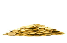 A Pile Of Golden Coins Isolated