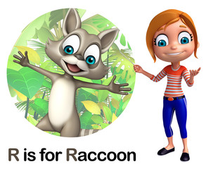 Poster - Kid girl pointing Raccoon