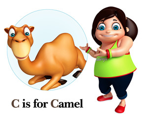 Canvas Print - Kid girl pointing Camel