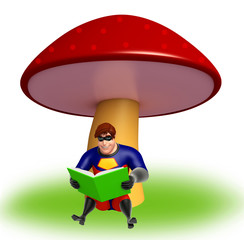 Sticker - Superhero with Mashroom & book