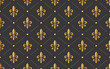 seamlessly tiling fleur de lis pattern - golden french royal symbol on a dark grey background, wallpaper design
