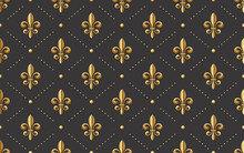 Seamlessly Tiling Fleur De Lis Pattern - Golden French Royal Symbol On A Dark Grey Background, Wallpaper Design