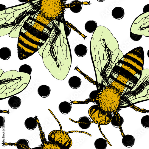 Cotton fabric Seamless vector pattern with bees.