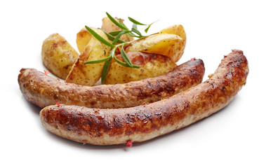 Poster - grilled sausages and potatoes