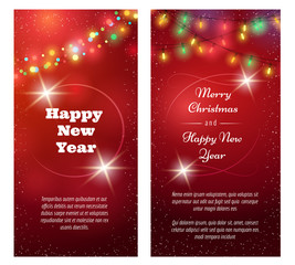 Wall Mural - christmas snowy red winter banners with christmas lights vector