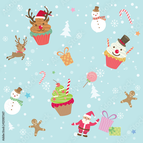 Stoffe zum Nähen Abbildung Vektor von merry Christmas Ornament Element Cupcake party mit Schnee Hintergrunddekoration in Musterdesign.