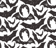 Halloween Seamless Pattern With Hand Drawn Sketch Bats