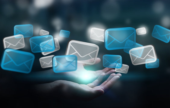 Businessman holding digital email icons 3D rendering