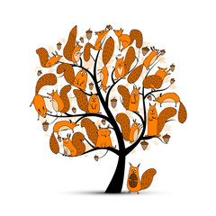 Poster - Funny squirrel family, art tree for your design
