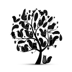 Poster - Funny squirrel family, art tree for your design