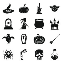 Sticker - Halloween icons set in simple style. Halloween elements set collection vector illustration