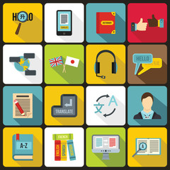 Poster - Learning foreign languages icons set in flat style. Language interpreter set collection vector illustration