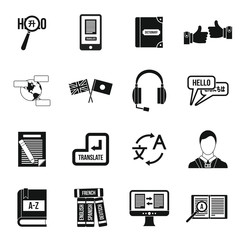 Poster - Learning foreign languages icons set in simple style. Language interpreter set collection vector illustration