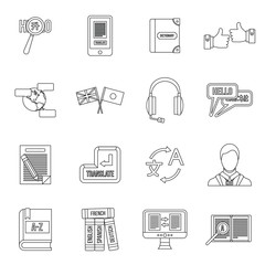 Poster - Learning foreign languages icons set in outline style. Language interpreter set collection vector illustration