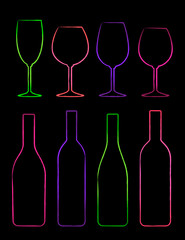 Wall Mural - colorful linear set of bottle and glass