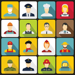 Wall Mural - Professions icons set in flat style. People activities set collection vector illustration