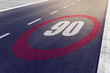 90 kmph or mph driving speed limit sign on highway