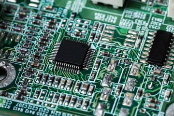 Poster - Close up of a printed green computer circuit board