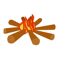 Wall Mural - Isolated illustration of campfires logs burning bonfire. Bonfires on white background. Vector bonfire isolated and wood explosion glowing bonfire isolated. Red nature burning blazing power vector.