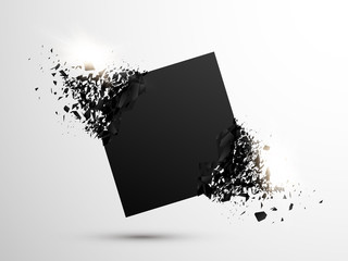 Aufkleber - Black square with debris on white background. Abstract black explosion. Geometric background. Vector