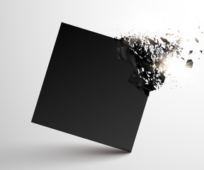 Aufkleber - Black square with debris on white background. Abstract black explosion. Geometric background. Vector