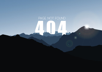 Vector website background with page not found. Template reports - 404 errror. Mountains landscape