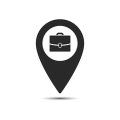 Poster - Map pointer with symbol portfolio, job search, offer a job. For location maps. Mark icon. Simple sign for navigation. Index location on map. Pointer location. Vector isolated illustration.