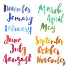 Watercolor Months Names