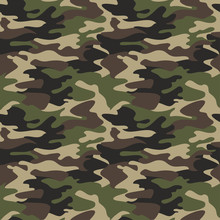 Camouflage Pattern Background Seamless Vector Illustration. Classic Clothing Style Masking Camo Repeat Print. Green Brown Black Olive Colors Forest Texture