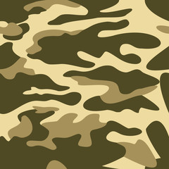 Wall Mural - Camouflage pattern background seamless vector illustration. Classic clothing style masking camo repeat print. Green khaki olive colors forest texture