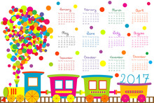 2017 Calendar With Cartoon Train For Kids