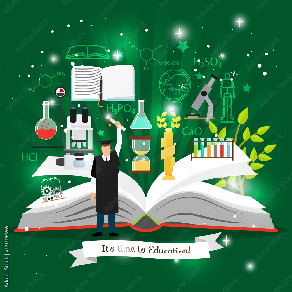 Education infographics with open book of knowledge elements for back to ...